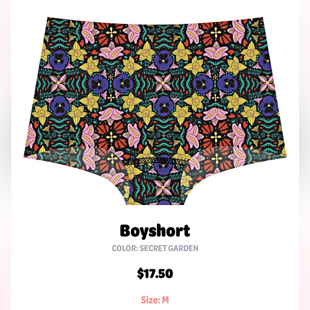No Show Bra : SECRET GARDEN (L) Boyshort (M) Poppies Floral Print - Picture 4 of 14